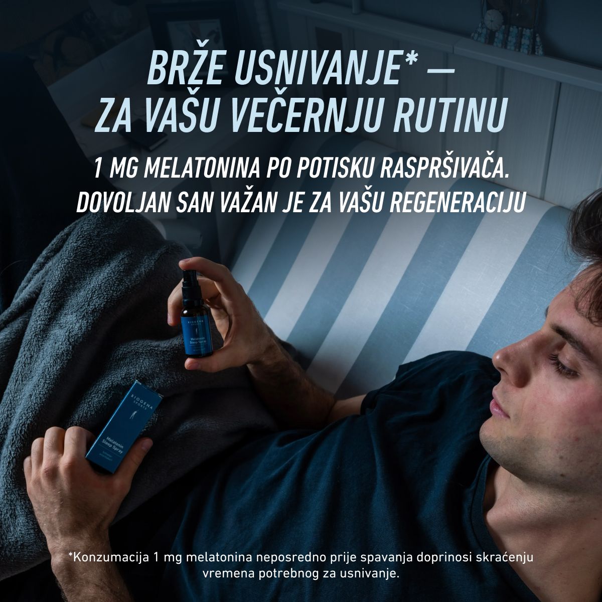 Biogena Sports, Melatonin Sleep Spray, Boca, petrol, Brže zaspati®