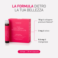 Biogena Aesthetics Premium Kollagen+ Trinkampullen scatola, fiala, testi in italiano