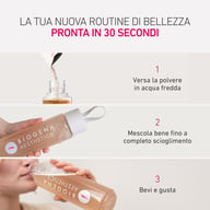 Routine glow in tre passaggi: aggiungi la polvere all’acqua fredda, mescola bene fino a completa dissoluzione e gusta la bevanda come parte della tua routine beauty quotidiana.