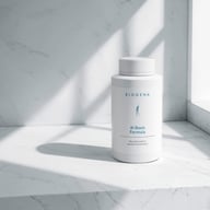 BIOGENA AI Basis Formula Dose, weiße Flasche auf Marmortisch, Fensterschatten