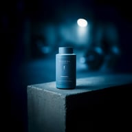 BIOGENA SPORTS Immunity Flasche, auf Betonblock, dunkler blauer Hintergrund, Lichtspot