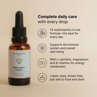 BIOGENA PETS Multivitamin Tropfen dropper bottle, beige background, text, icons