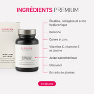 BIOGENA AESTHETICS MIRASKIN+ SUPERIOR boîte, flacon, texte liste ingrédients, 60 kapsułek
