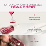 Instrukcja w trzech krokach przygotowania beauty drinka: wsypać proszek do zimnej wody, dobrze wymieszać aż do rozpuszczenia, a następnie wypić i cieszyć się smakiem.