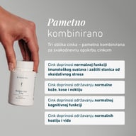 Ręka trzyma Biogena DreiSalz® Cynk 9 mg. Korzyści: układ odpornościowy, skóra, włosy, paznokcie, funkcje poznawcze, kości, wzrok.