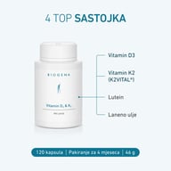 Vitamin D3 i K2 s luteinom i lanenim uljem. 120 kapsula za 4 mjeseca opskrbe u premium formuli.