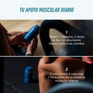 Grafika pokazuje stosowanie „Biogena Sports BCAA 500”: 2×2 kapsułki dziennie z dużą ilością płynów podczas posiłku lub 4 kapsułki 1 godzinę przed intensywnym wysiłkiem mięśniowym.