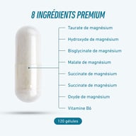 Biogena Sports Magnesium Sport z 8 wyselekcjonowanymi składnikami: siedmioma formami magnezu, w tym taurynianem, diglicynianem, jabłczanem i bursztynianem magnezu, uzupełnionymi witaminą B6. Do codziennej suplementacji.