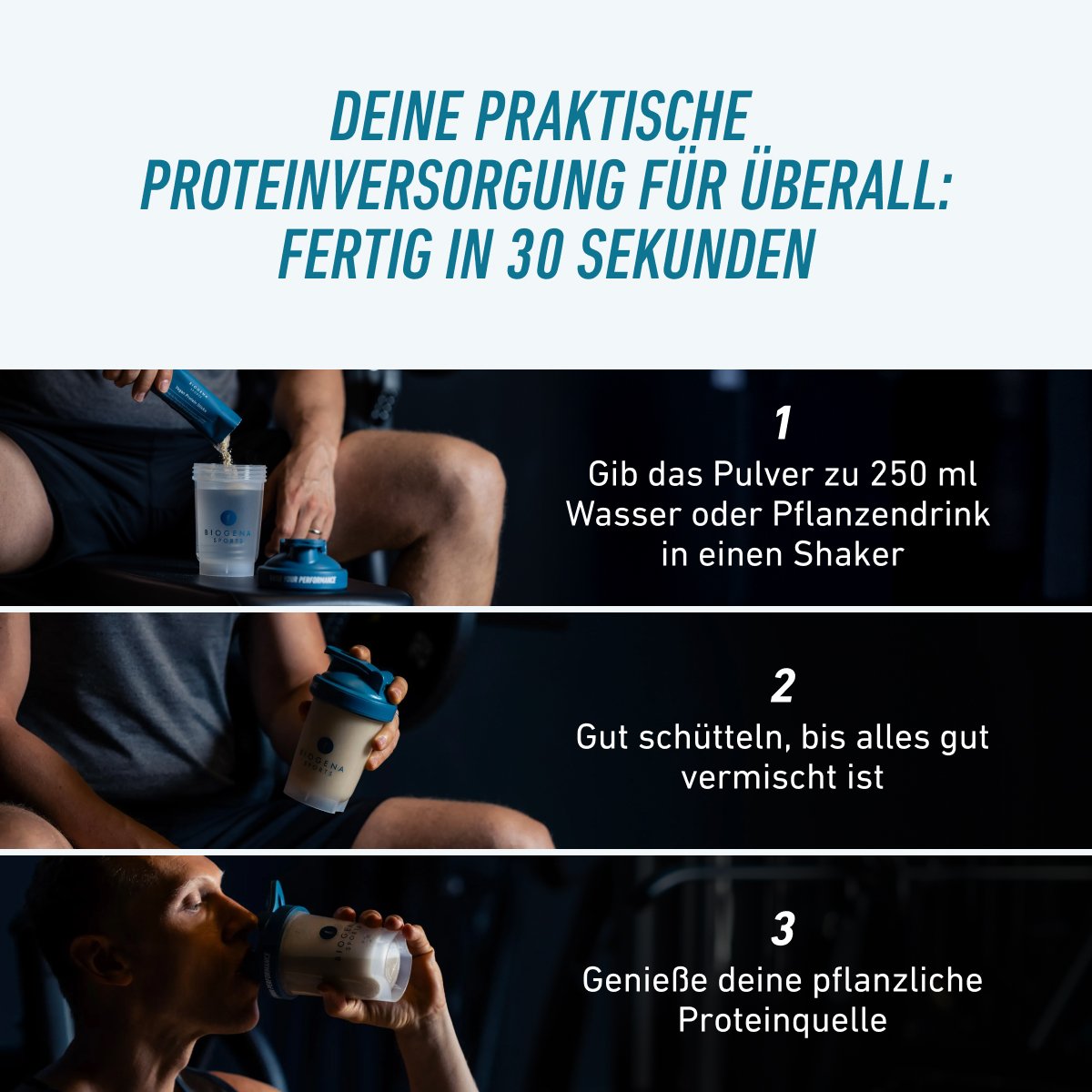 Biogena Sports, Vegan Protein Sticks, Karton, petrol, CS 198/18: Pflanzliches Proteinpulver mit hoher biologischer Wertigkeit sowie wertvollen BCAAs