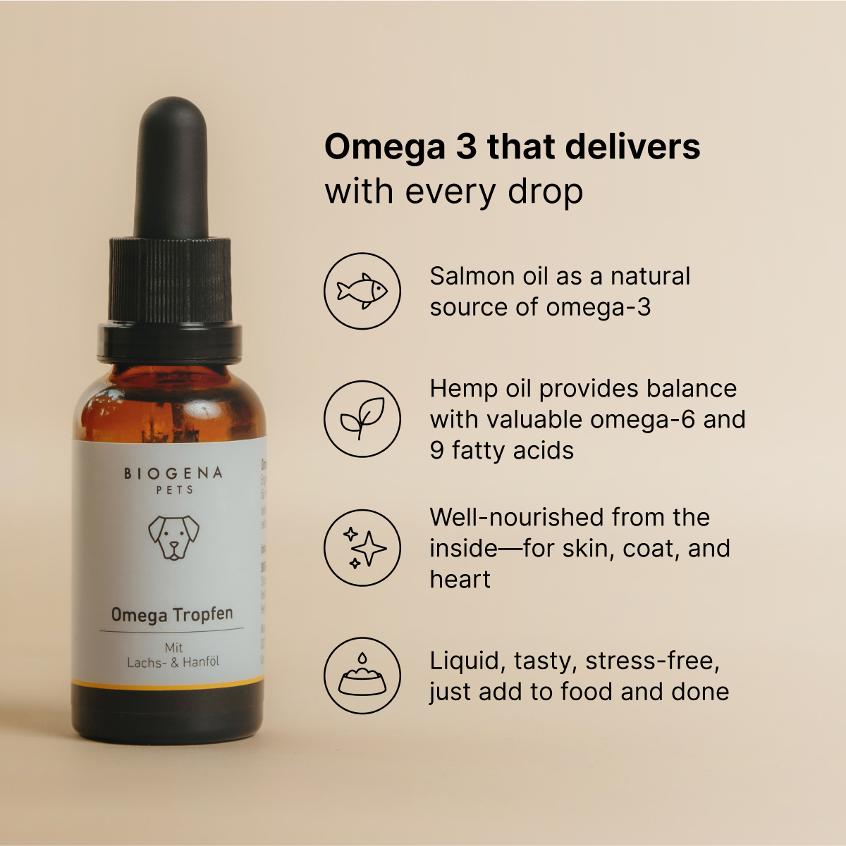 Biogena, Omega Tropfen, Bottle, white, With salmon & hemp oil