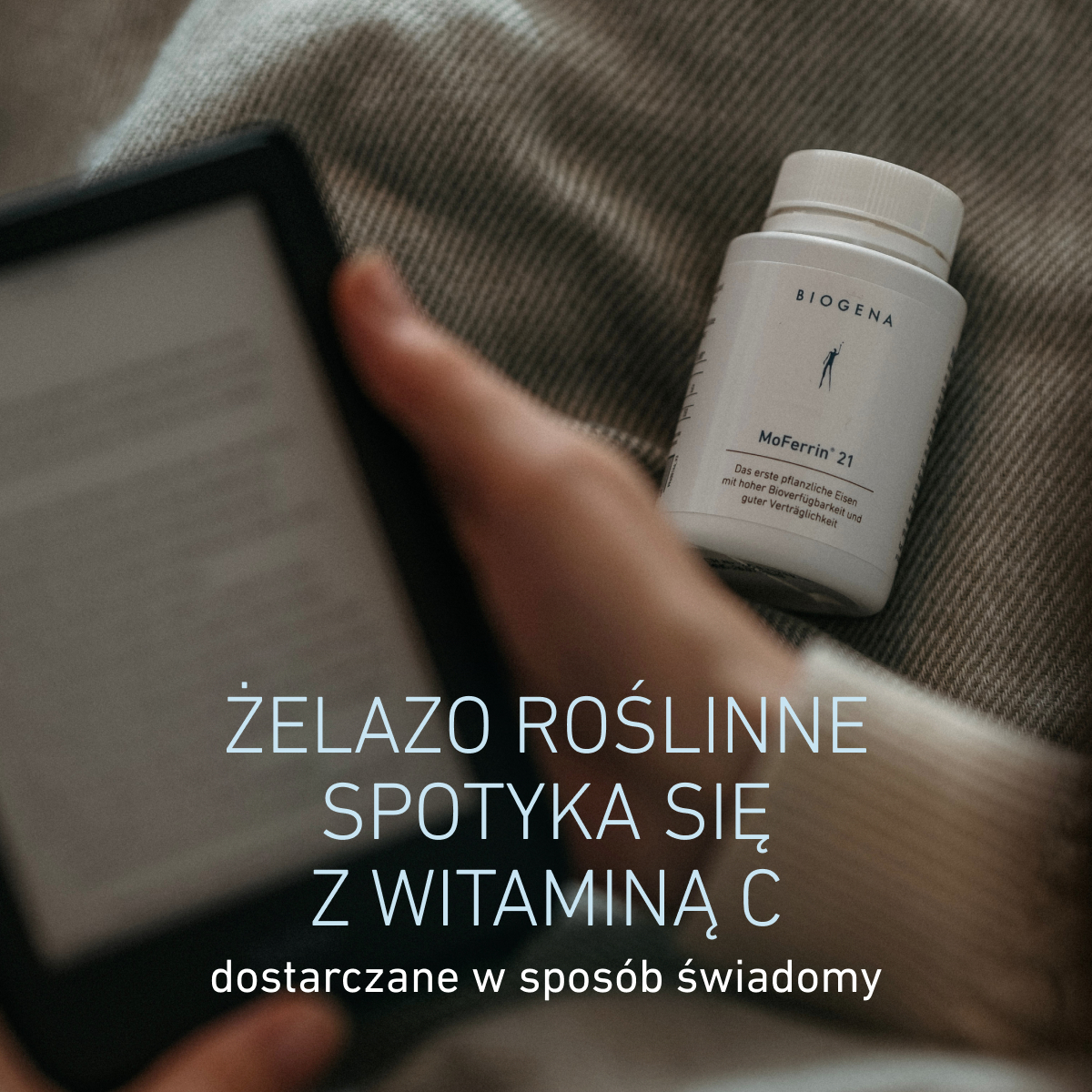 Biogena, MoFerrin® 21, Butelka, biały, Pierwsze żelazo roślinne o wysokiej biodostępności i dobrej tolerancji