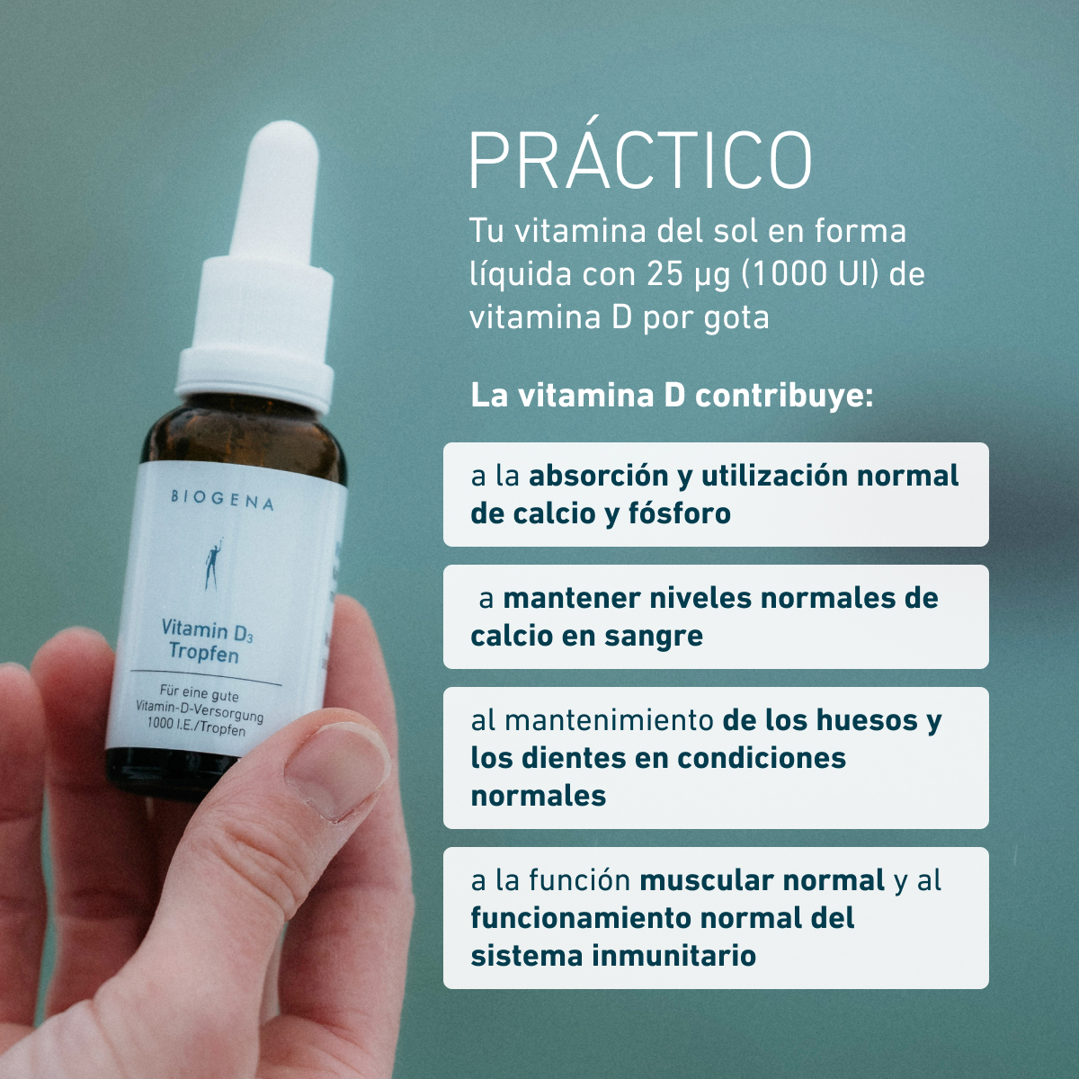 Biogena, Vitamin D₃ Tropfen, Botella, blanco, Para un buen aporte de vitamina D 1000 UI/gota
