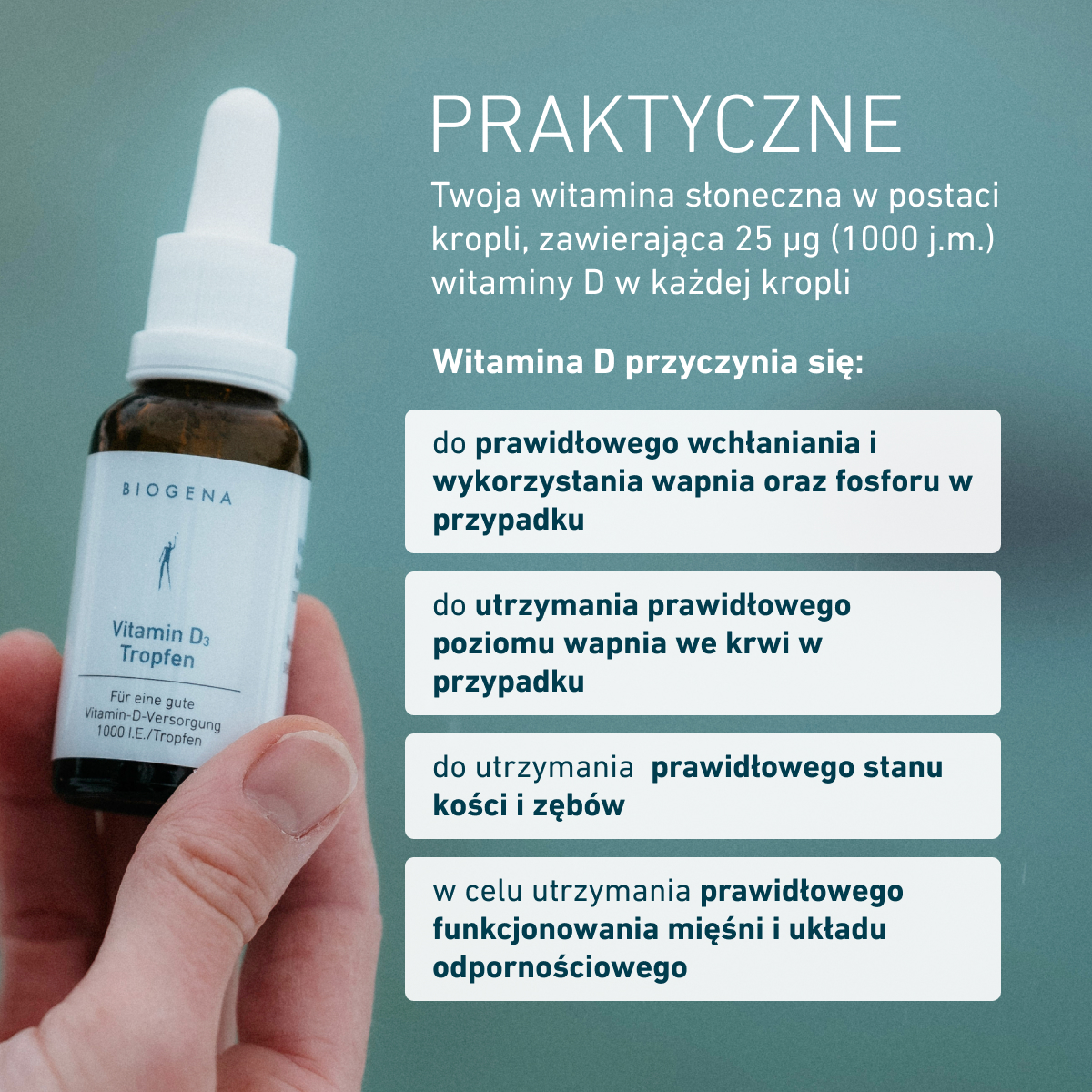 Biogena, Vitamin D₃ Tropfen, Butelka, biały, Dla dobrego zaopatrzenia w witaminę D 1000 j.m./kropla