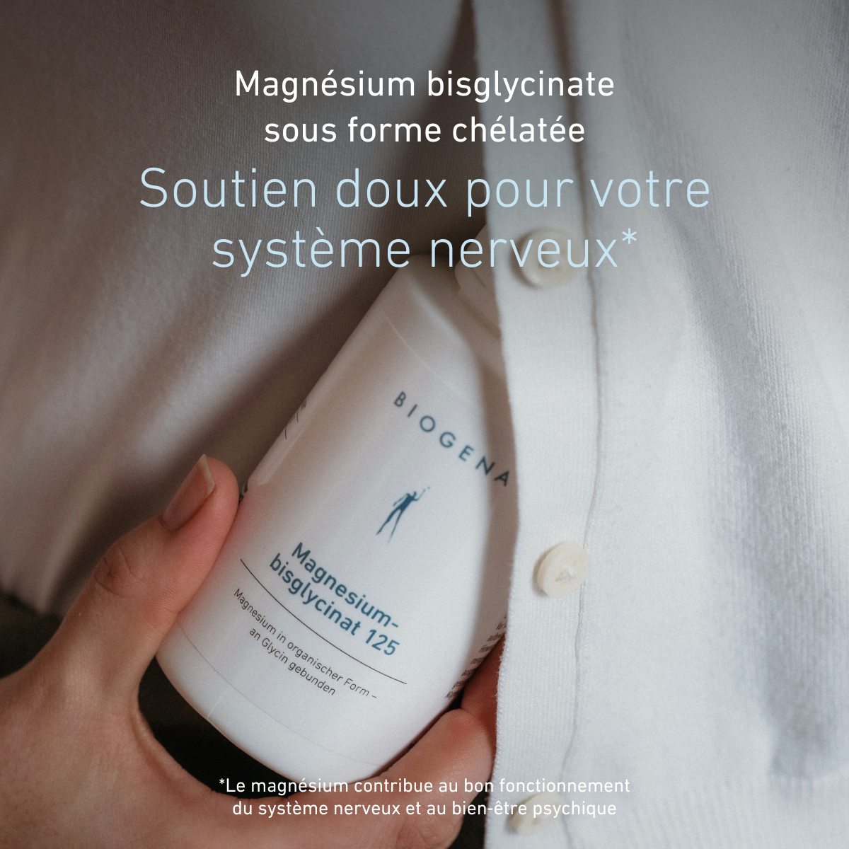 Biogena, Magnesium-bisglycinat 125, Bouteille, blanc, Magnésium sous forme organique – lié à la glycine