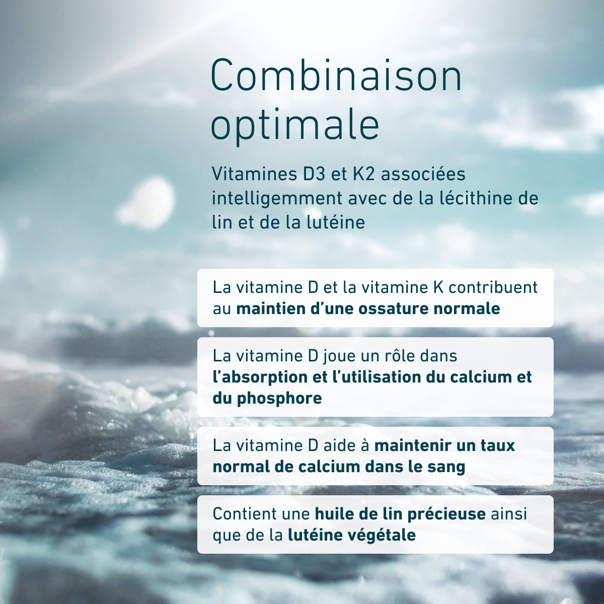 Biogena, Vitamin D₃ & K₂, Bouteille, blanc, Avec huile de lin