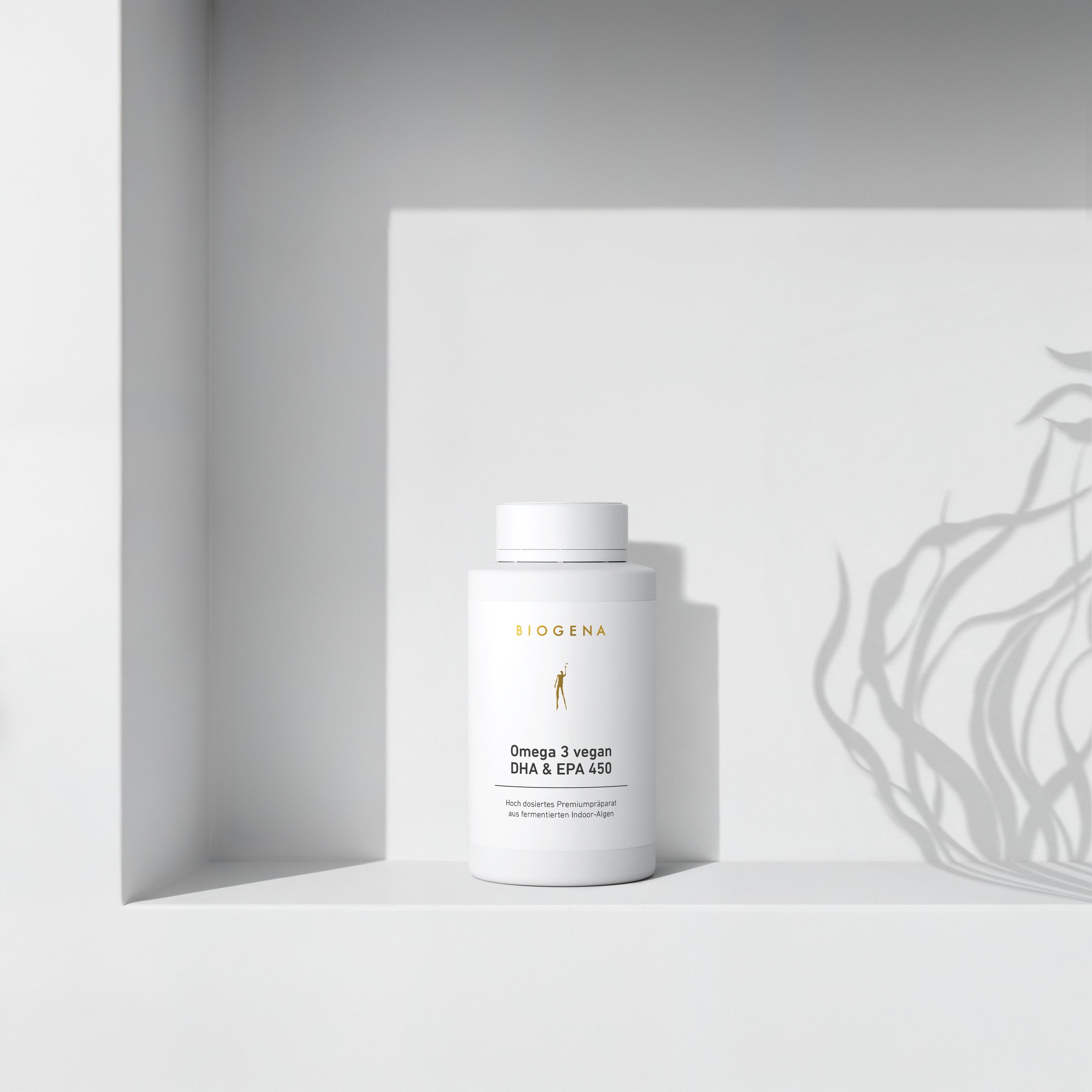 Biogena, Omega 3 vegan DHA & EPA 450, Sticlă, alb, Preparat premium cu dozaj ridicat din alge indoor fermentate