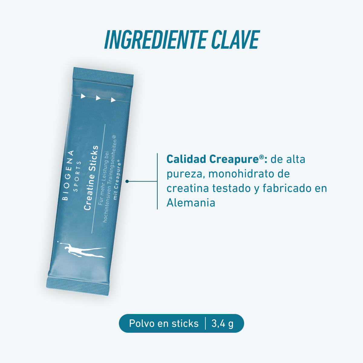 Biogena Sports, Creatine Sticks, Cartón, petrol, Para un mayor rendimiento en sesiones de entrenamiento de alta intensidad; con Creapure®