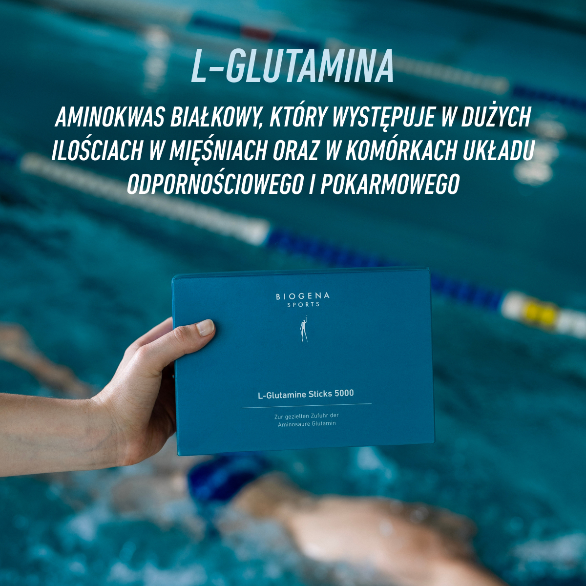 Biogena Sports, L-Glutamine Sticks 5000, Saszetka, petrol, Do ukierunkowanego spożycia aminokwasu glutaminy