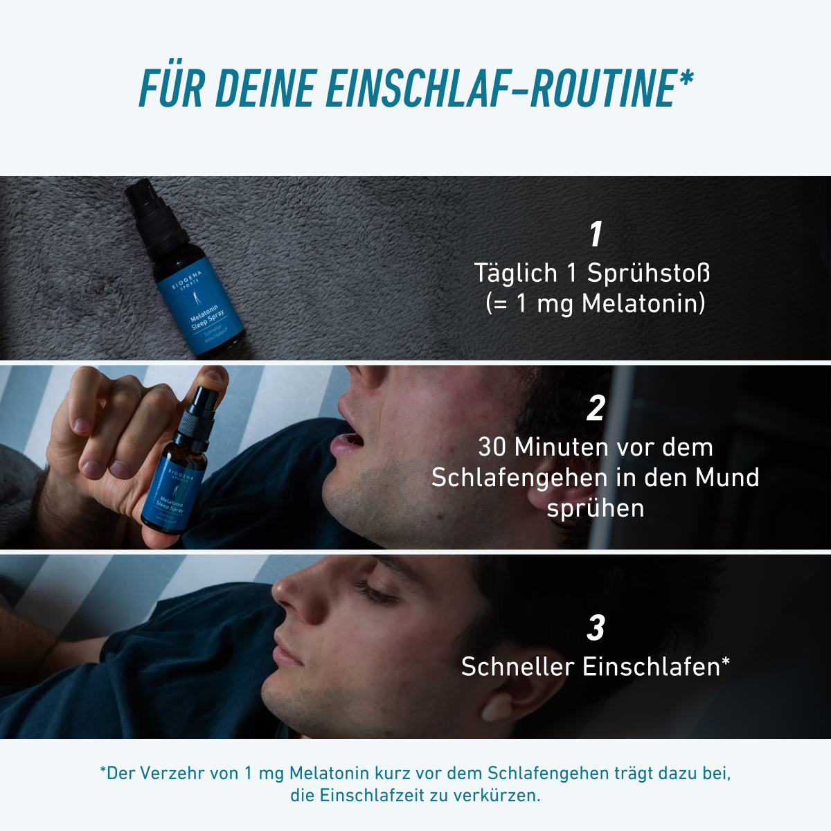 Biogena Sports, Melatonin Sleep Spray, Flasche, petrol, Schneller einschlafen®