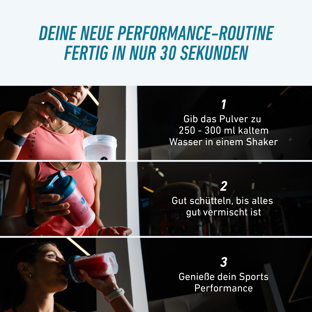 Biogena Sports, Performance, Cutie, petrol, Formulă pentru performanțe de top – putere dusă la punct 34 ingrediente selectate științific BY MARCEL HIRSCHER – FRUITY TASTE