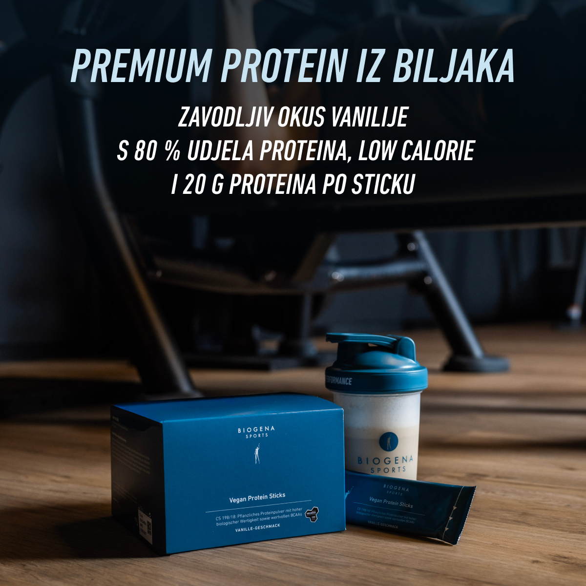 Biogena Sports, Vegan Protein Sticks, Karton, petrol, CS 198/18: Biljni proteinski prah visoke biološke vrijednosti te vrijednih BCAA