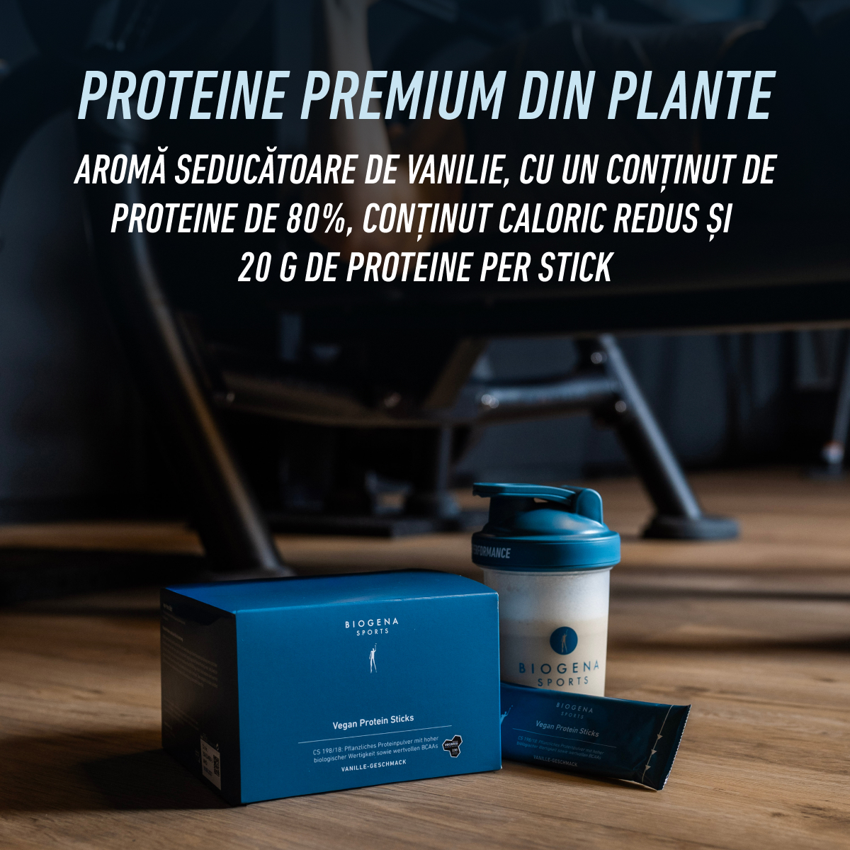 Biogena Sports, Vegan Protein Sticks, Cutie, petrol, CS 198/18: Pudră proteică vegetală cu valoare biologică ridată precum și BCAA valoroși
