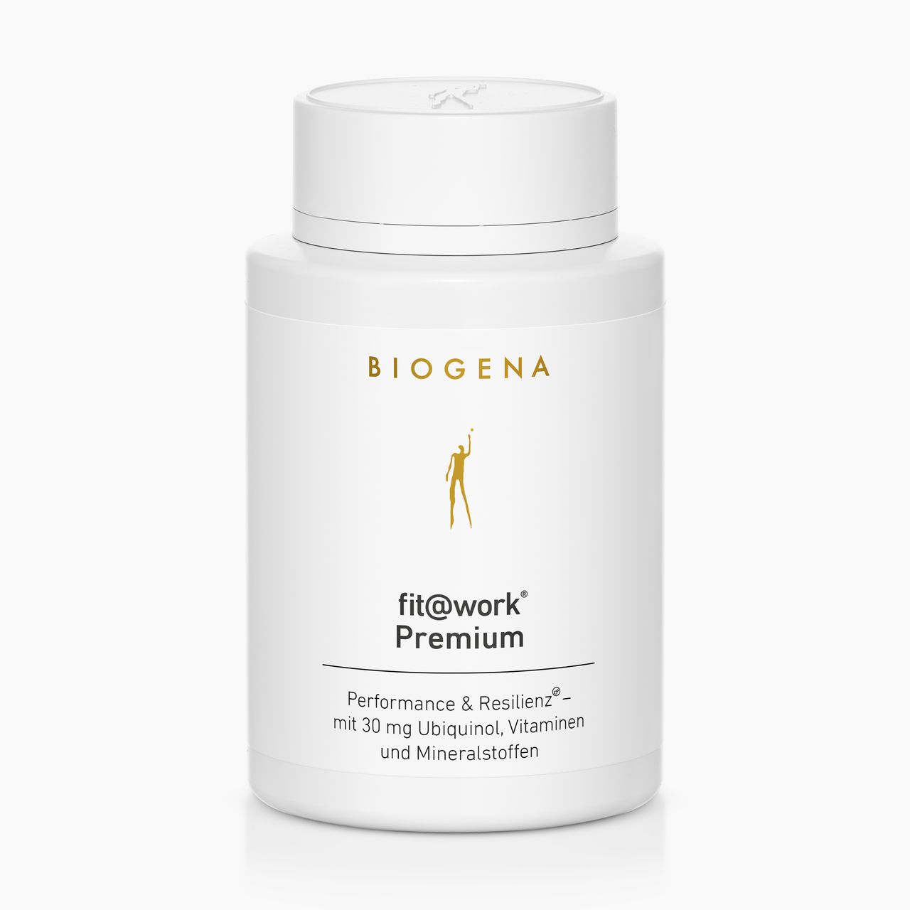 Biogena, fit@work® Premium, Bouteille, blanc, Performance & résilience® – avec 30 mg d’ubiquinol, vitamines et minéraux