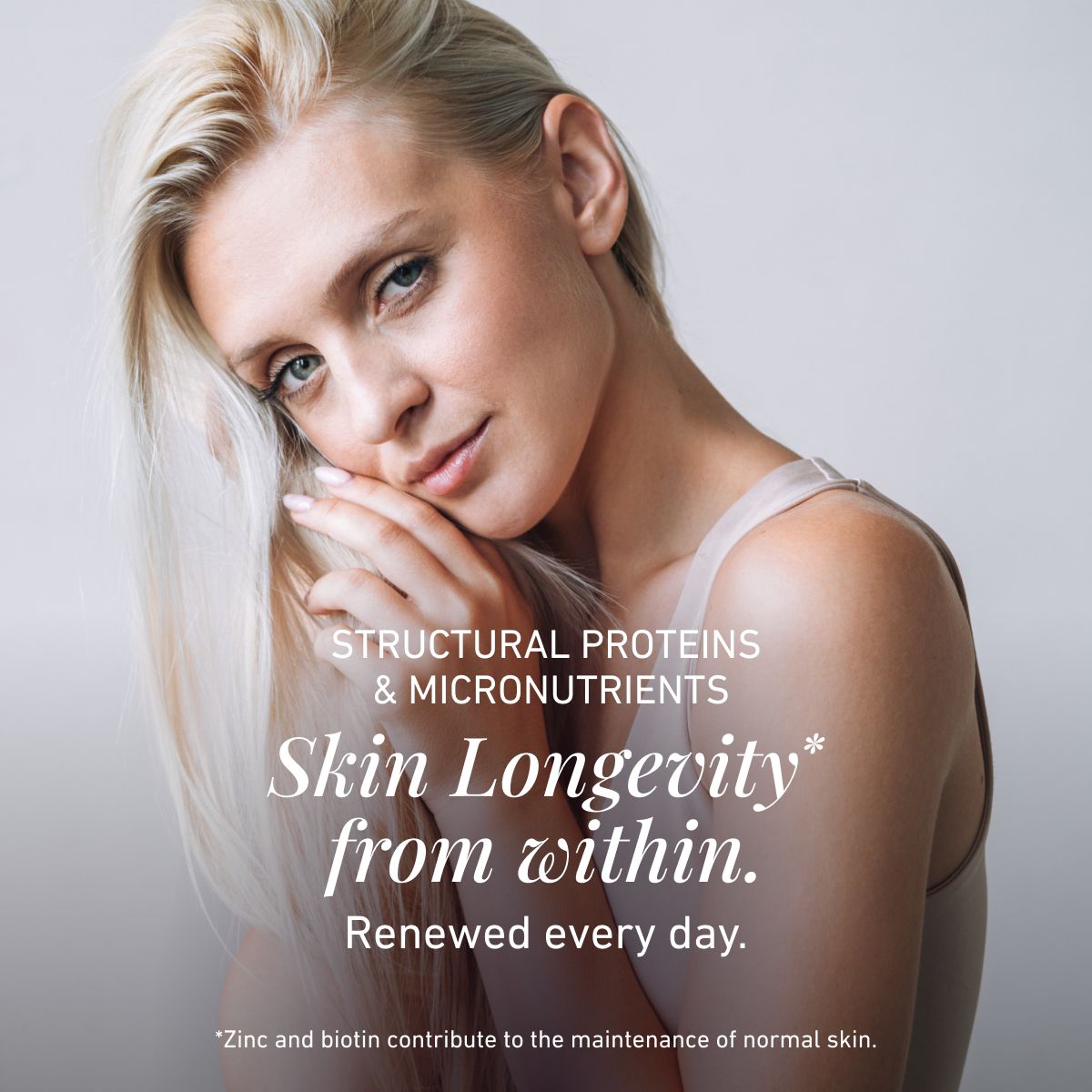 Woman with radiant skin illustrating the Skin Longevity from within concept of BIOGENA AESTHETICS MIRASKIN+ SUPERIOR.