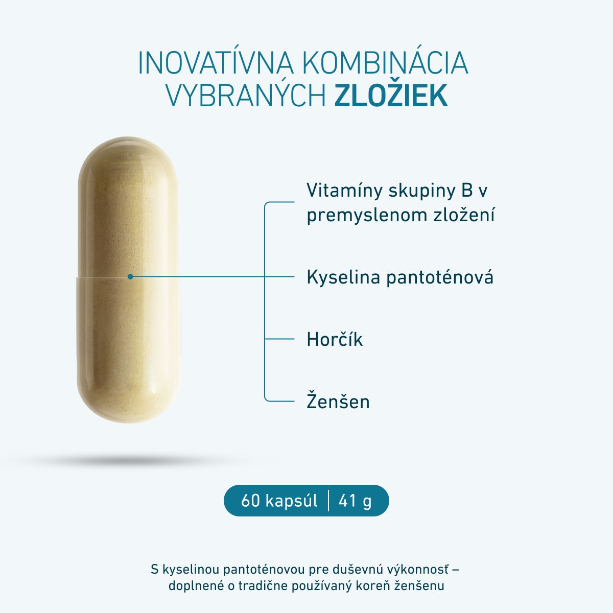 BIOGENA Antistress Formula s vitamínmi skupiny B, kyselinou pantoténovou, horčíkom a ženšenom. Inovatívna kombinácia vybraných zložiek na podporu duševnej výkonnosti.