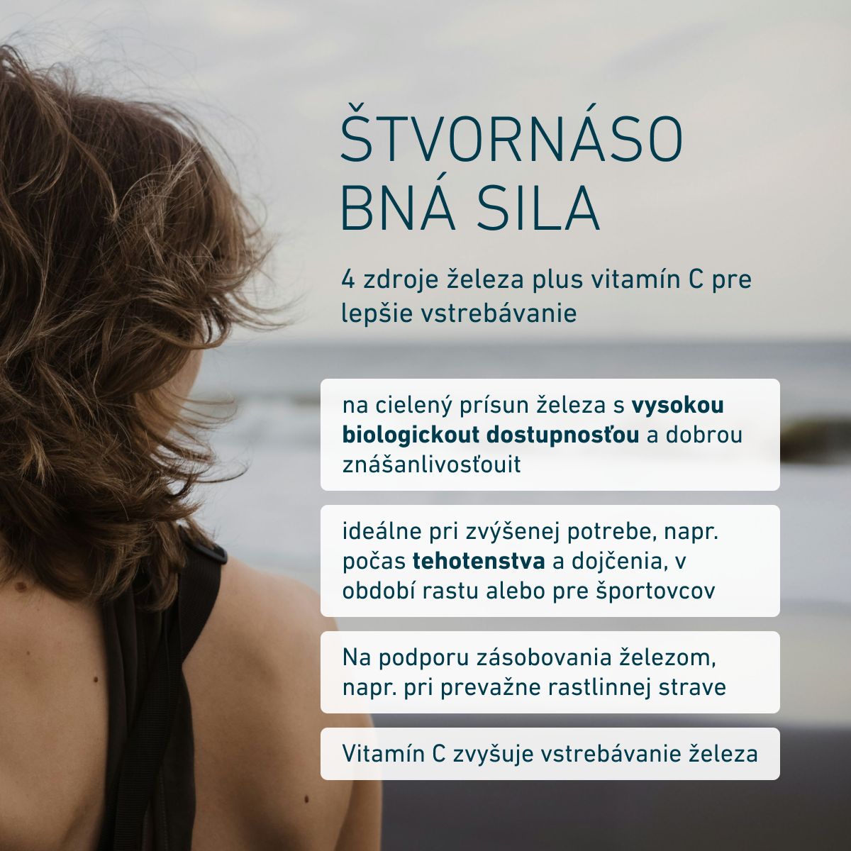 QuattroFerrin® 21 kombinuje štyri zdroje železa s vitamínom C pre lepšie vstrebávanie. Vhodný pri zvýšenej potrebe železa, rastlinnej strave, v tehotenstve, počas dojčenia či pre športovcov.