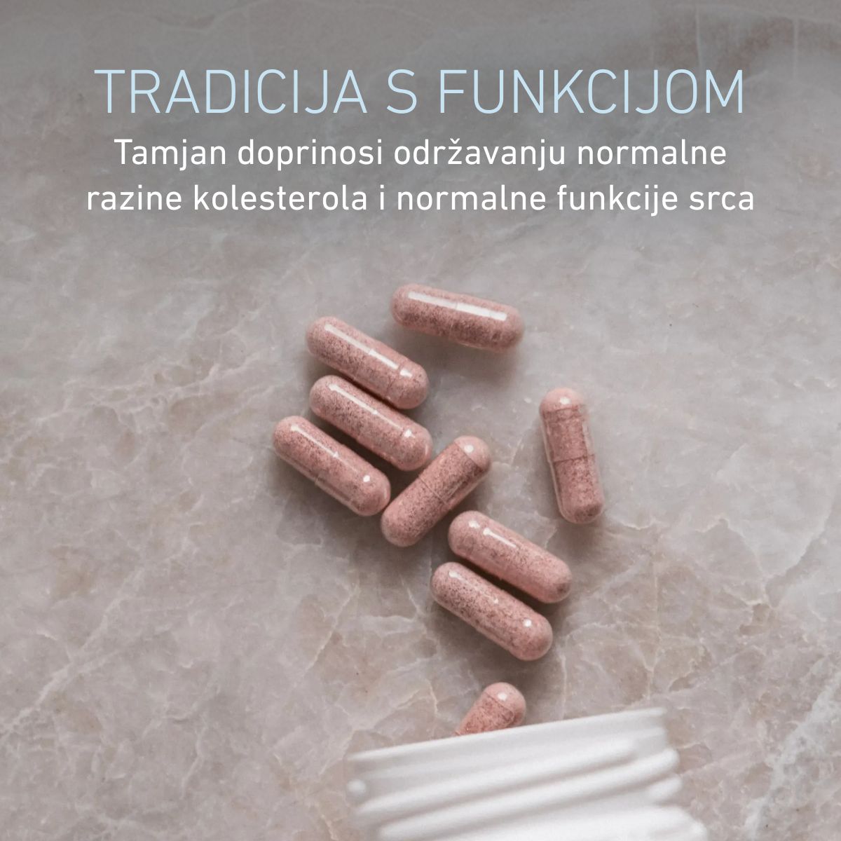 Ružičaste kapsule MiraCHOL® 3.0 s ekstraktom tamjana koji podržava održavanje zdrave razine kolesterola i funkcije srca.