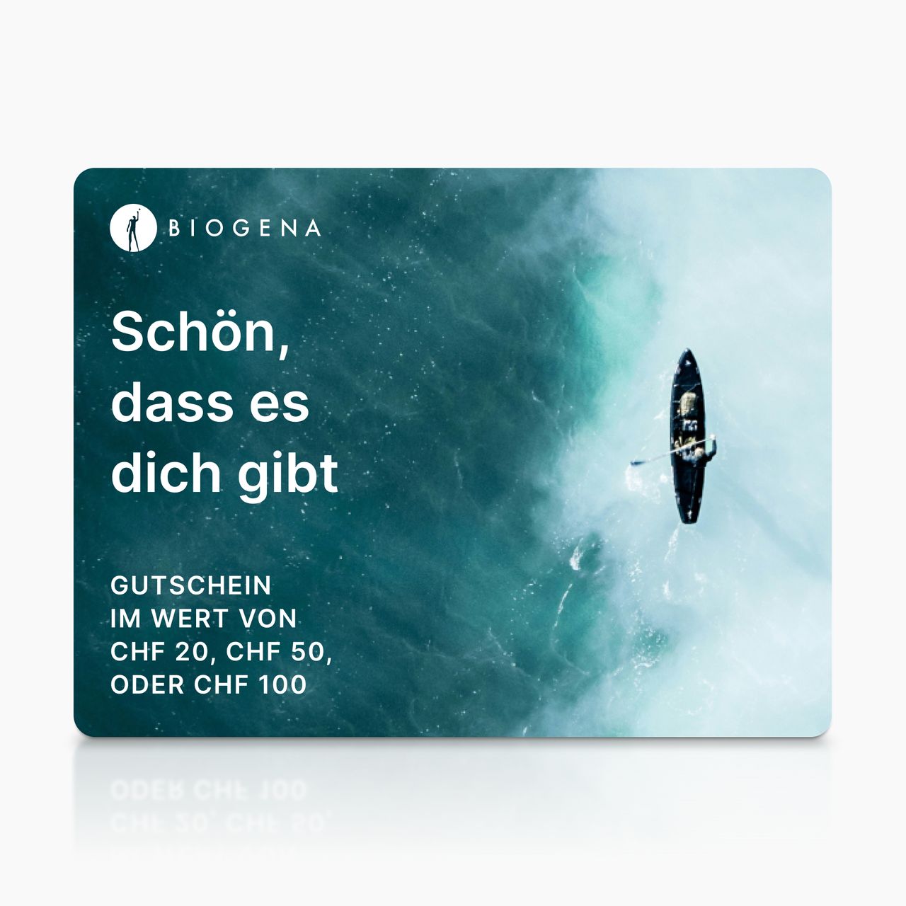 BIOGENA Geschenkkarte, Text Sei davvero speciale, Meer, Boot, schwarzer Hintergrund, Spiegelung