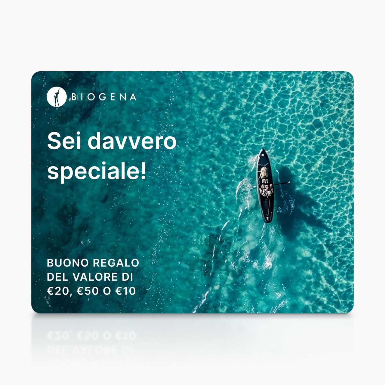 Carta regalo BIOGENA, carta, testo, superficie d’acqua, kayak con pagaia