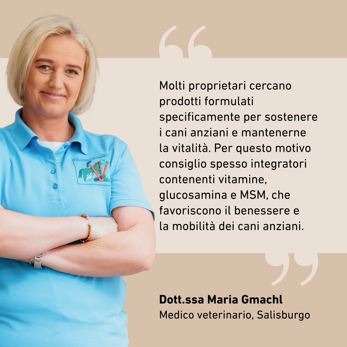 Veterinaria presenta la sua opinione su BIOGENA PETS Senior Tropfen, un integratore con vitamine, glucosamina e MSM per sostenere il benessere e la mobilità dei cani anziani.