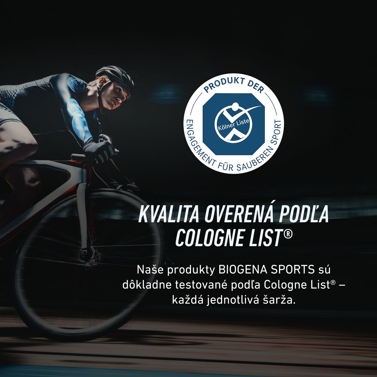 Koláž športovcov z rôznych disciplín používajúcich produkty BIOGENA SPORTS. Text: „Viac ako 200 športovcov dôveruje BIOGENA SPORTS. Staňte sa súčasťou našej rodiny!“