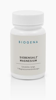 Biogena, SIEBENSALZ® MAGNESIUM, Butelka, biały, Zakres rozpuszczalności. 7 związków magnezu