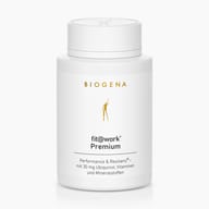 Biogena, fit@work® Premium, Bouteille, blanc, Performance & résilience® – avec 30 mg d’ubiquinol, vitamines et minéraux