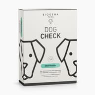 BIOGENA PETS Dog Check Dna Health+ Verpackung mit Hund Icon auf beigem Hintergrund