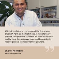 Man with stethoscope, white coat, shelves with bottles, text box with quote