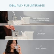 Zubereitung von BIOGENA ColonBalance®: Stick in ca. 100 ml Wasser geben, gut umrühren und sofort trinken. Praktisch portioniert und ideal für unterwegs.