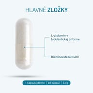 Kapsula s L-glutamínom v bioidentickej L-forme a diaminooxidázou (DAO). 1 kapsula denne, 60 kapsúl, 33 g.