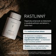 Fľaša BIOGENA MoFerrin 21 položená na skalnatom povrchu. Vegánsky výživový doplnok s rastlinným železom, extraktom z kari listov a vitamínom C na podporu imunitného systému.