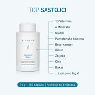 BIOGENA Nutrifem® Basic z 13 witaminami, 6 minerałami, niacyną, kwasem pantotenowym, beta-karotenem, biotyną, żelazem, cynkiem i miedzią. 180 kapsułek na 3 miesiące.
