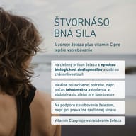 QuattroFerrin® 21 kombinuje štyri zdroje železa s vitamínom C pre lepšie vstrebávanie. Vhodný pri zvýšenej potrebe železa, rastlinnej strave, v tehotenstve, počas dojčenia či pre športovcov.