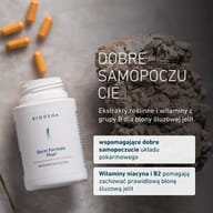 Opakowanie BIOGENA Darm Formula Plus z kapsułkami na kamiennej powierzchni. Ekstrakty roślinne i witaminy z grupy B dla dobrego samopoczucia jelit. Niacyna i witamina B2 pomagają utrzymać prawidłowy stan błon śluzowych.