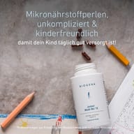 BIOGENA Junior Multi Bo® 13 für Kinder mit allen 13 Vitaminen, Eisen und Jod. Eine unkomplizierte und kinderfreundliche Ergänzung zur täglichen Mikronährstoffversorgung.