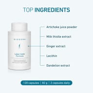 BIOGENA Liver Bile Formula with artichoke juice powder, milk thistle extract, ginger extract, lecithin and dandelion extract. 120 capsules, 2 capsules daily.