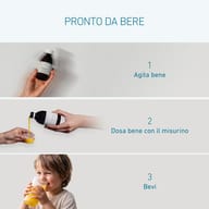 Preparazione di BIOGENA Multispektrum 24/7® Aktiv Saft: agitare bene il flacone, misurare una porzione con il misurino e gustare. Formula liquida facile da assumere ogni giorno.
