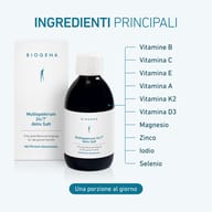 jetzt noch auf IT bitte BIOGENA Multispektrum 24/7® Aktiv Saft con vitamine B, C, E, A, K2, D3, magnesio, zinco, iodio e selenio. Formula liquida al gusto pesca, 1 porzione al giorno.