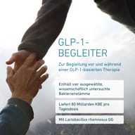 BIOGENA Omni Lactis® GLP-1 Companion con cuatro cepas bacterianas: Bifidobacterium lactis AZHx1, Lactobacillus rhamnosus GG, Lactobacillus casei AZHx3 y Lactobacillus reuteri AZHx3. Envase de 60 cápsulas.
